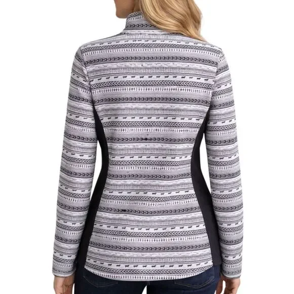 Kerrits Equestrian Zip Up Riding Jacket Top Large Black White Long Sleeve Print - Picture 2 of 13